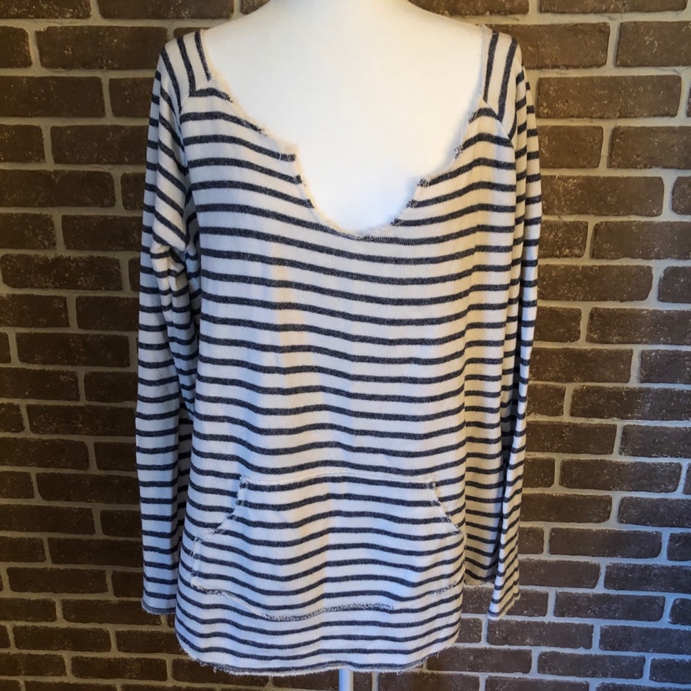 Off the shoulder striped sweatshirt tunic length